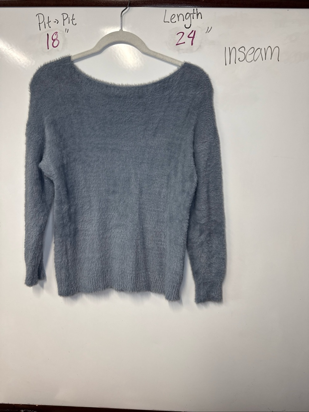 Eyelash light blue /Gray Long-Sleeve Women's Sweater Top made in Italy soft